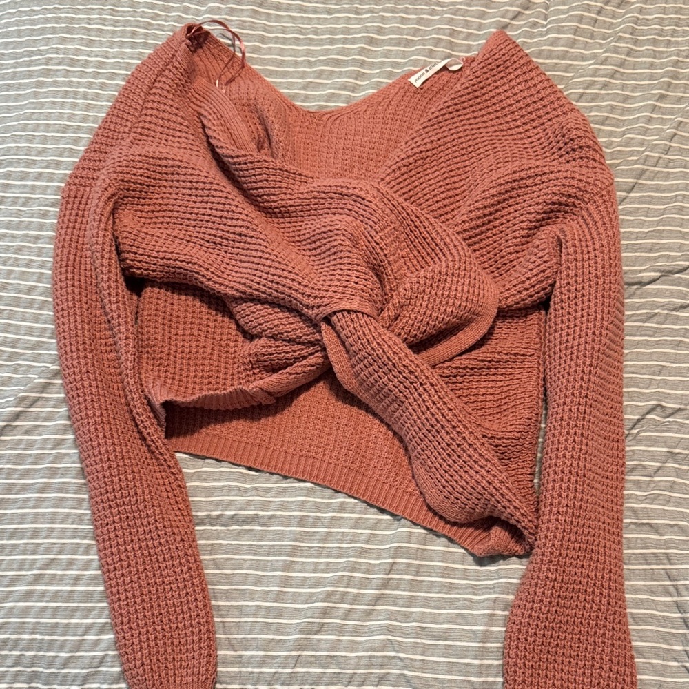 Rust Knit Sweater with Twist Front